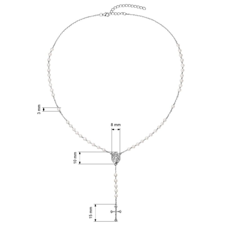 Strieborný ruženec s bielymi riečnymi perlami 22062.1