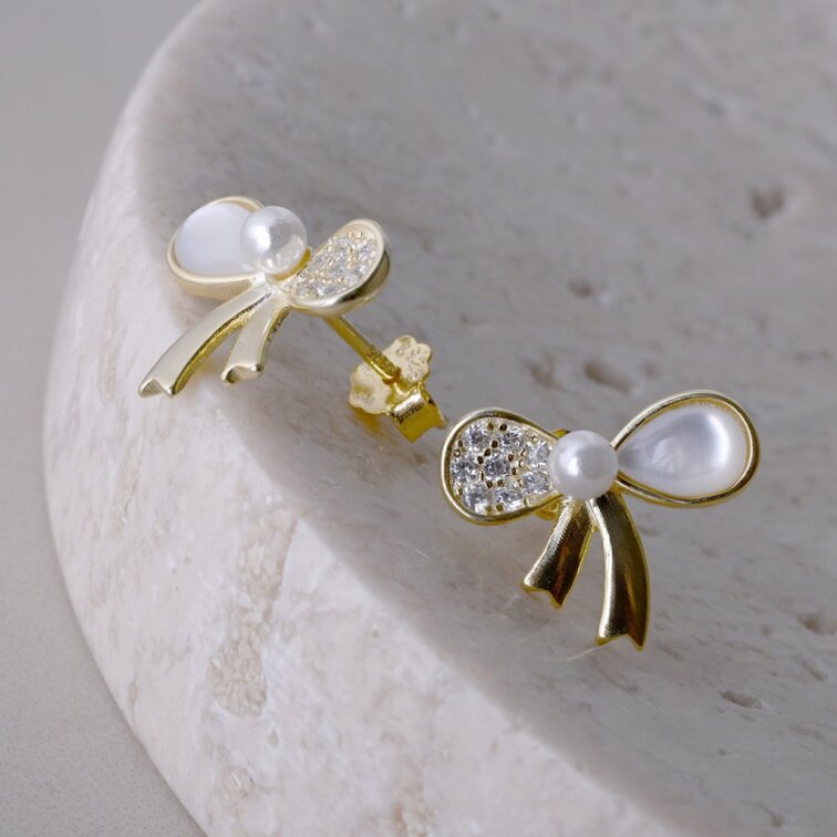 Pozlátené náušnice mašličky 11802.1