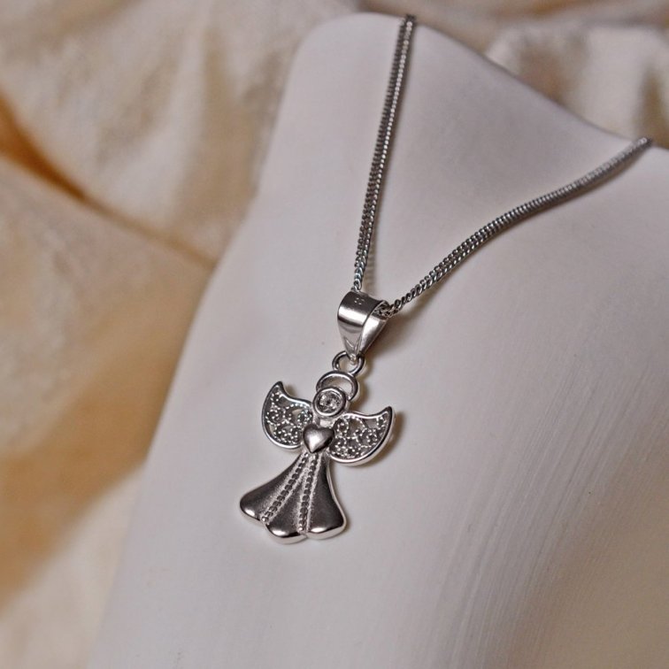 Stříbrný náhrdelník anděl se Swarovski krystaly bílý 32077.1