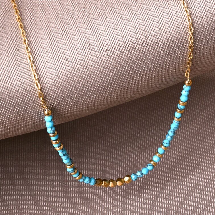 Náhrdelník oceľový s modrým tyrkysom 42034.3