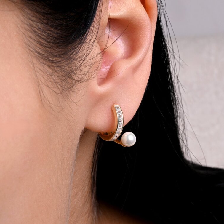 Pozlátené krúžky s perličkou a zirkónmi 11808.1