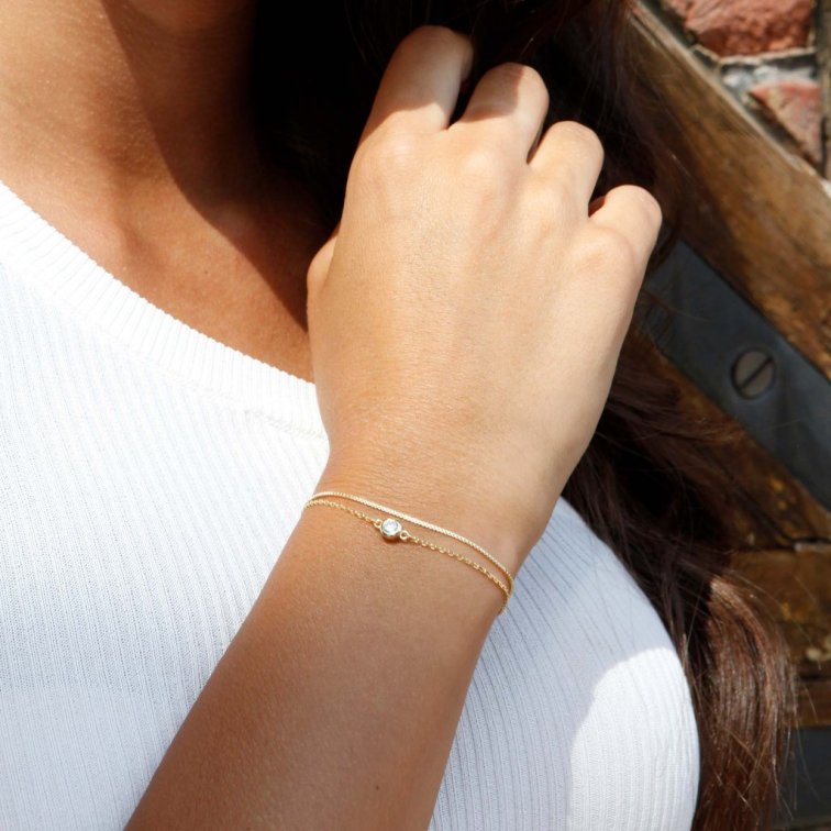 Pozlátený náramok dvojitá retiazka so zirkónom 63006