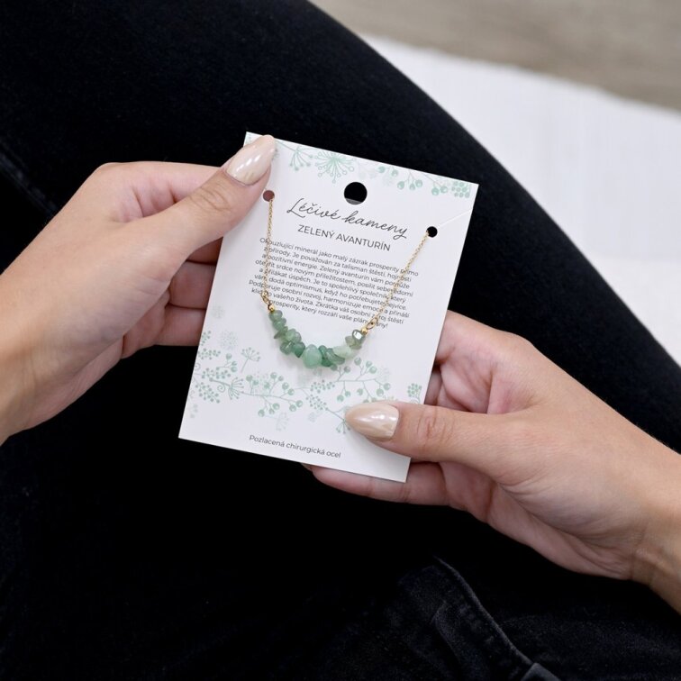 Náhrdelník s kamenem zelený avanturín 42037.3 ocel
