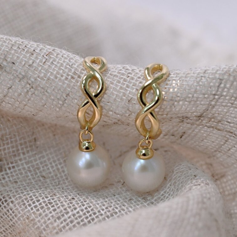 Pozlátené náušnice so zavesenou riečnou perlou 21125.1