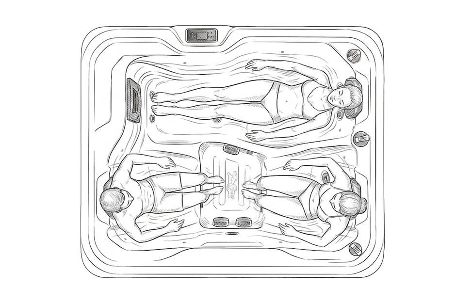 Pohľad zhora na vírivku s postavami