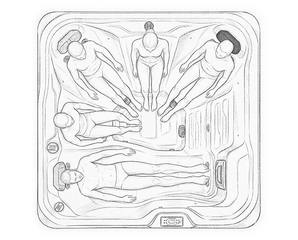Pohled shora na vířivku s postavami