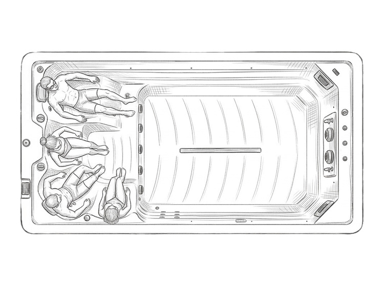 Pohled shora na vířivku s postavami