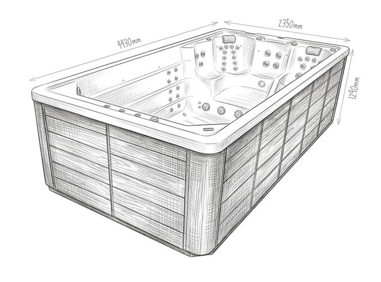 Boční pohled na vířivku s rozměry