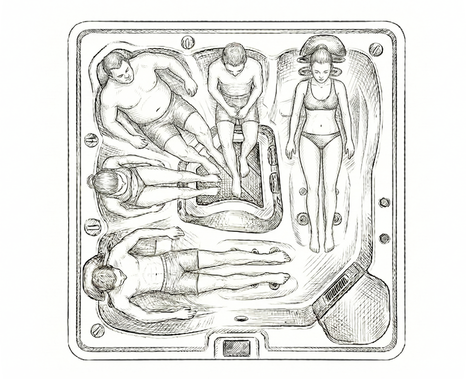 Top view of the hot tub with figures