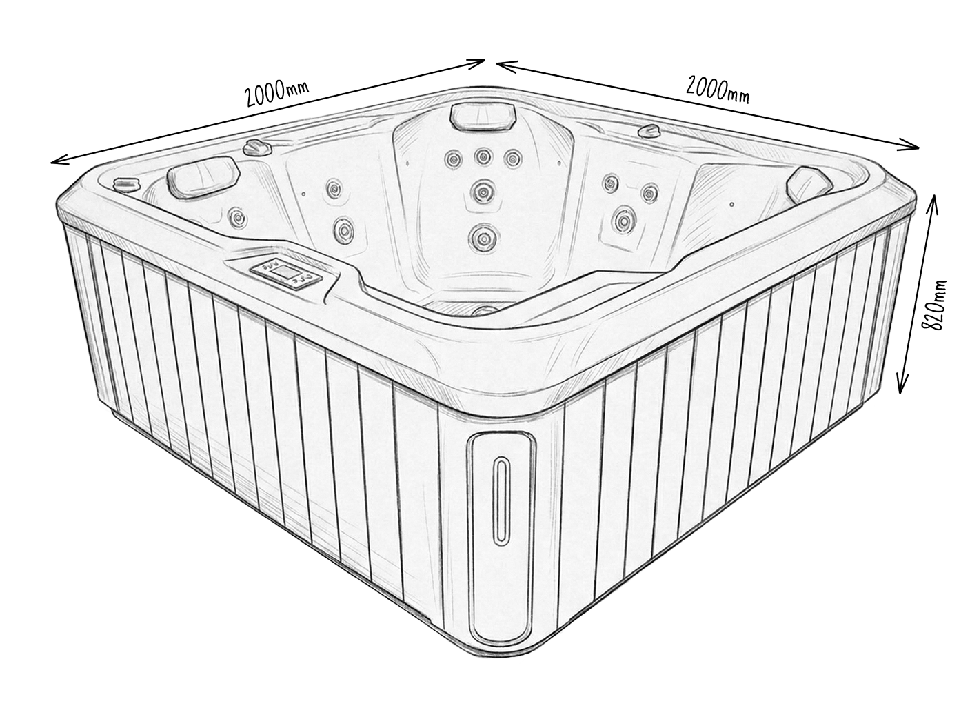 Boční pohled na vířivku s rozměry