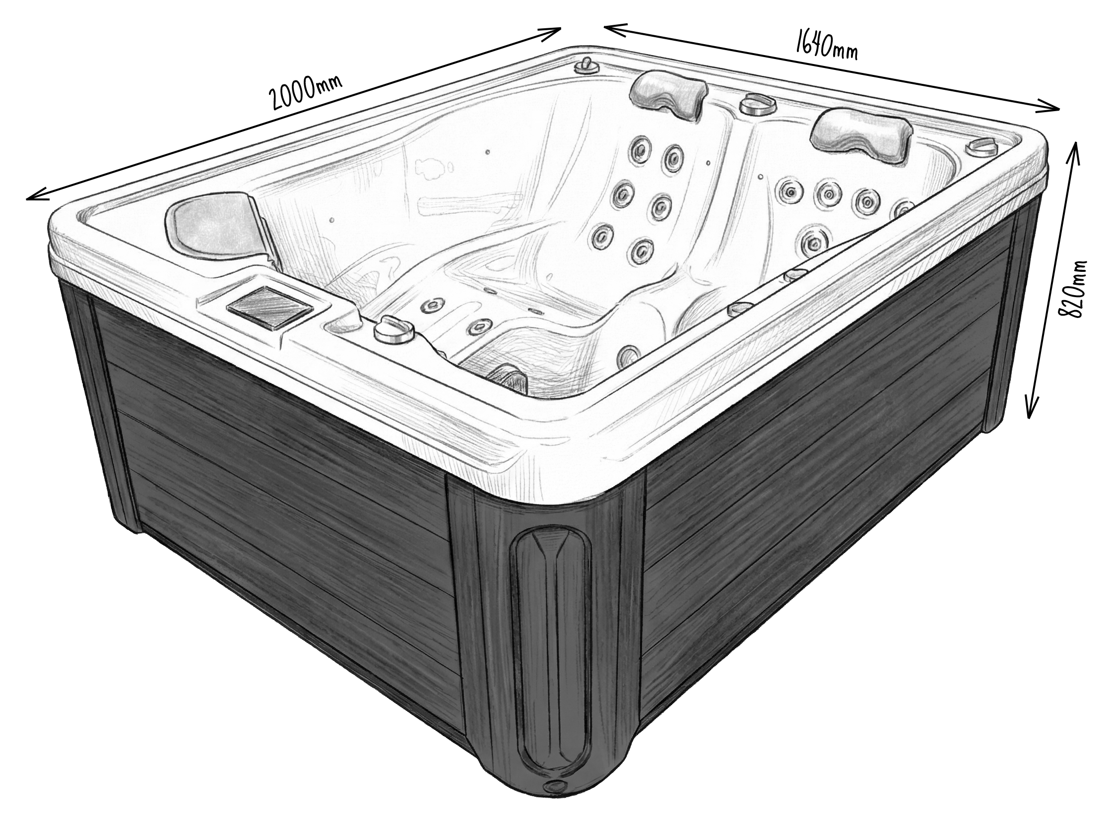 Boční pohled na vířivku s rozměry