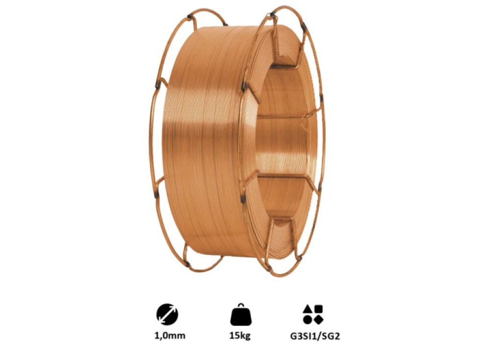 Drôt zvárací ø 1.0mm-MIG/MAG(CO2), G3Si1/SG2 pre zváranie ocele, kovová cievka, 15kg