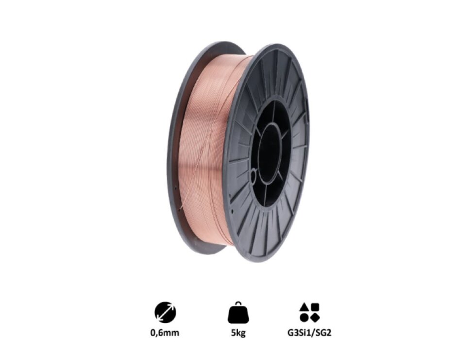Drôt zvárací ø 0,6mm-MIG/MAG(CO2), G3Si1/SG2 pre zváranie ocele, plastová cievka, 5kg