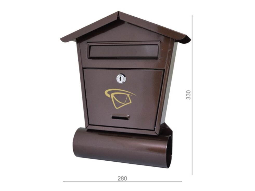Schránka poštová 280x330x50mm, hnedá, max. formát listu: B6, tunel na noviny ø70 mm