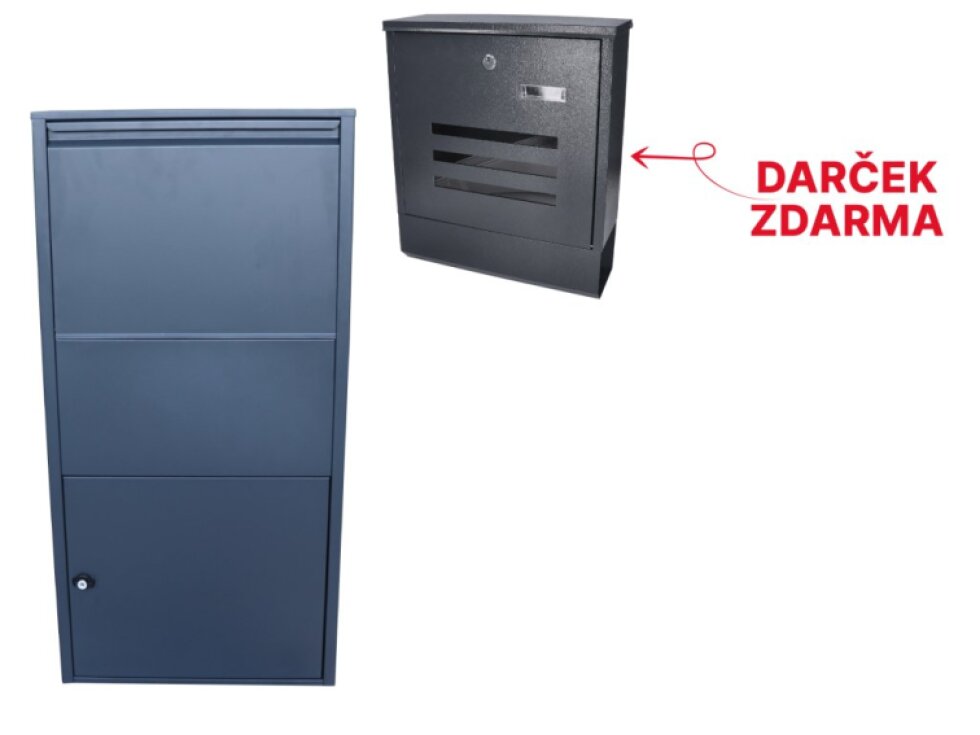 Box na balíky (440x220x880mm) s prepadovou lištou na ochranu balíkov, hrúbka 0.8mm), max. veľkosť balíka: 360x170x260mm, farba: RAL 7016 (antracit)