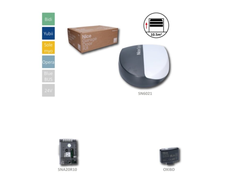 SPIN23 pohon bez dráhy pre sekcionálnu bránu do 10,5m2, 1x SN6021 (24V, 250W, 650N), 1x SNA20 s príjmačom OXIBD