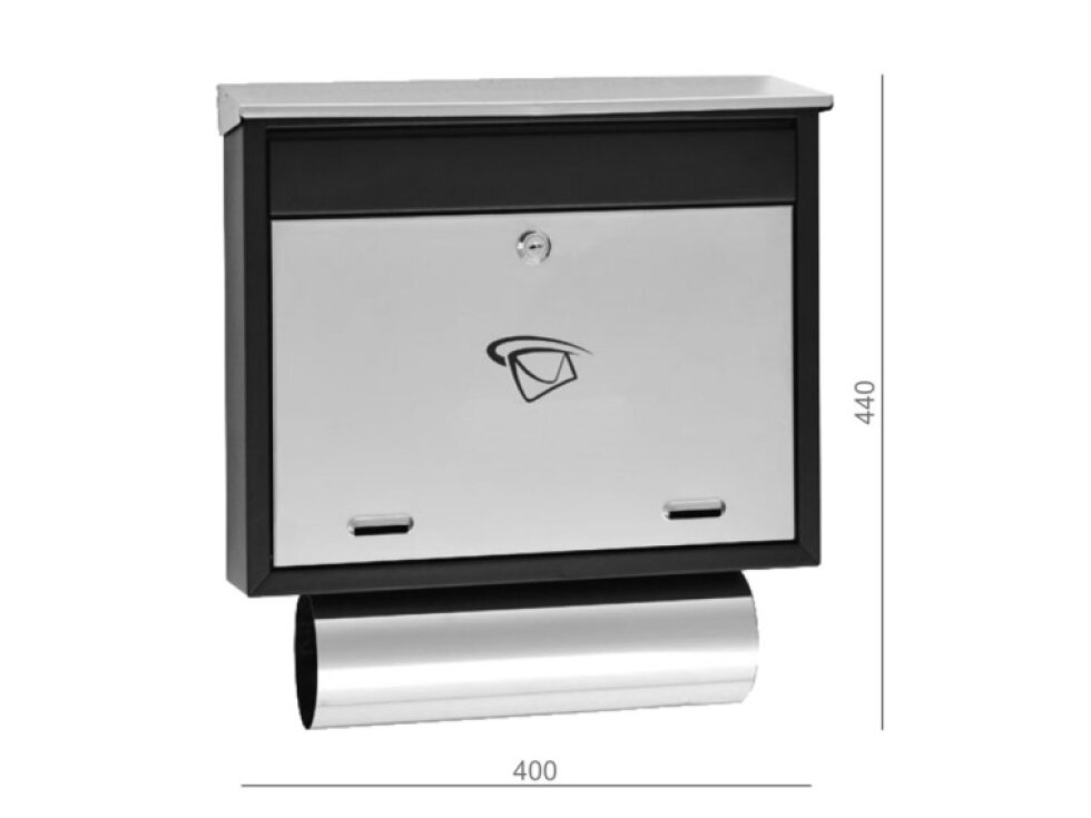 Schránka poštová (400x440x100mm) nerez/čierna, max. formát listu: B4, leštená nerez /AISI430