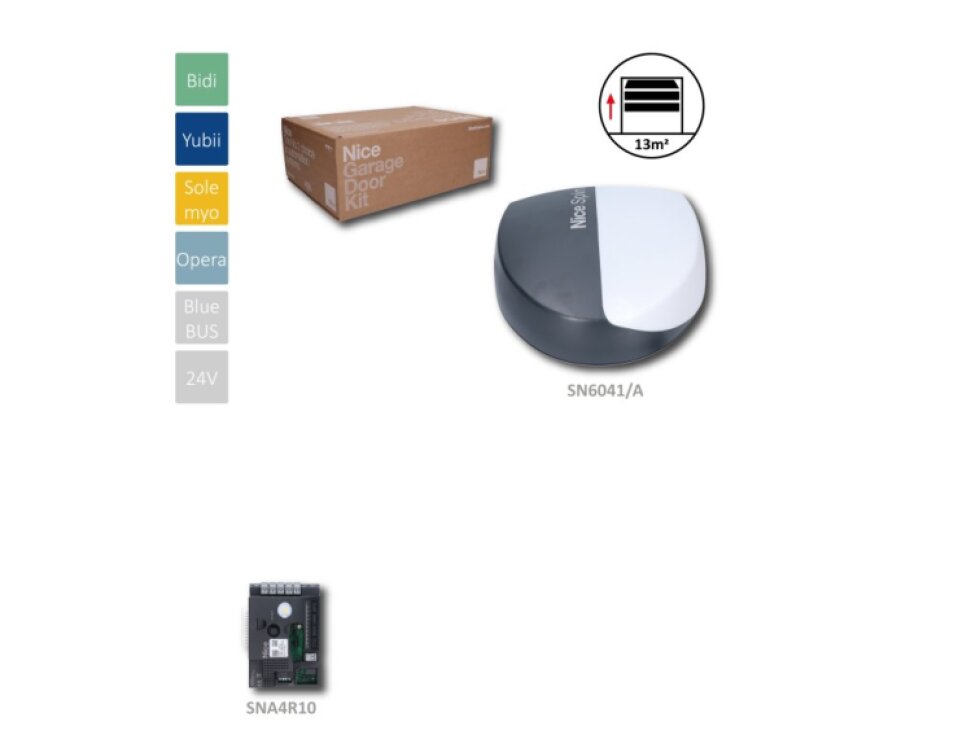 pohon pre sekcionálnu bránu do 13m2, 1x SPIN41 (24V, 370W, 1000N), 1x SNA4R10, kombinácia s dráhou SN30/SNA6