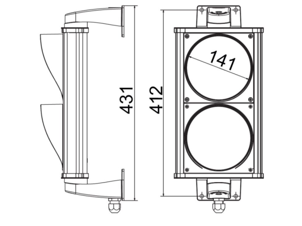 ASF Semafor ø120mm dvojkomorový, červená a zelená 18xLED 70Lux, hlinikový kryt, 0-230V AC/DC, IP66
