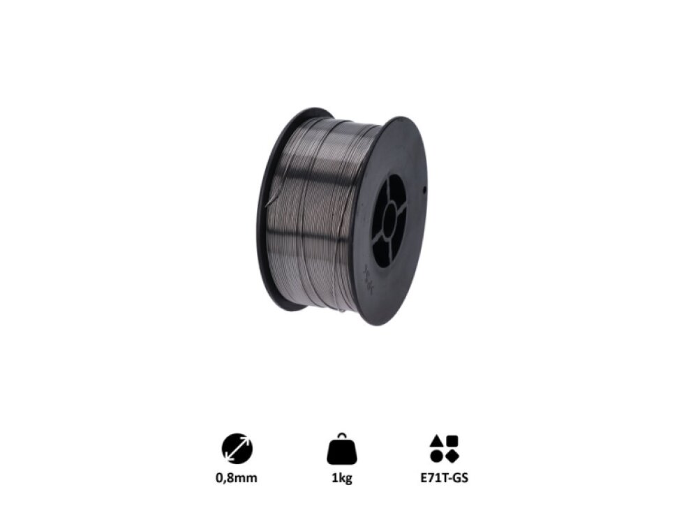 drôt zvárací FLUX - 0.8mm, 1kg, Metóda: MIG (Flux / FCAW) ; Priemer cievky: 100 mm ; Vnútorný priemer: 17 mm