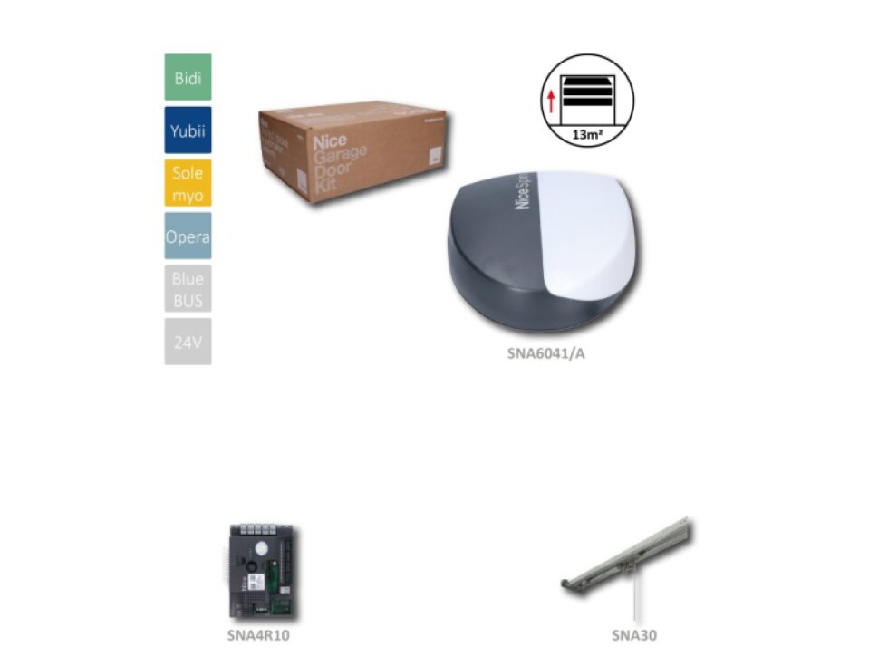 SPIN40/A pohon pre sekcionálnu bránu do 13m2, (24V, 370W, 1000N),1x SN6041 riadiaca jednotka SNA4R10 bez prijímača, 1x SNA30,možnosť pripojiť akumulátor PS124