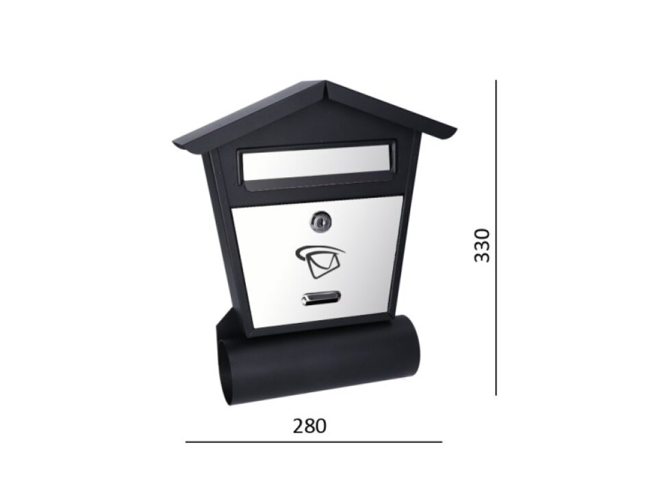 Schránka poštová (280x330x50mm) nerez/čierna, max. formát listu: B6, leštená nerez /AISI430