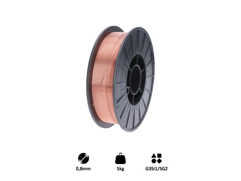 drôt zvárací ø 0,8mm-MIG/MAG(CO2), G3Si1/SG2 pre zváranie ocele, plastová cievka, 5kg