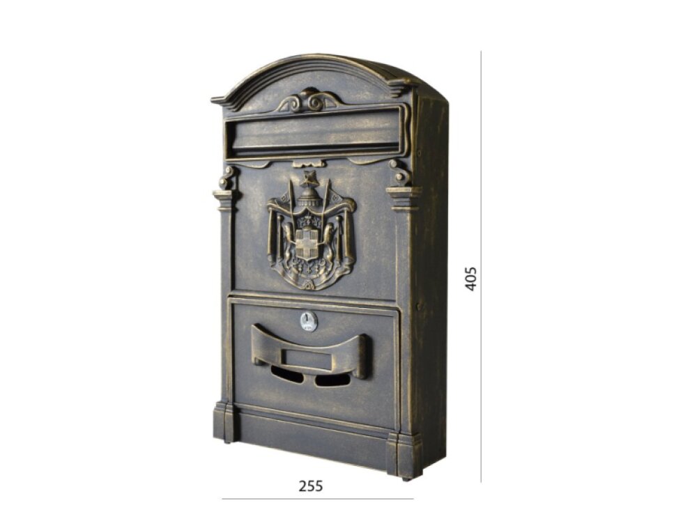 schránka poštová, 255x405x90mm, zlatá patina