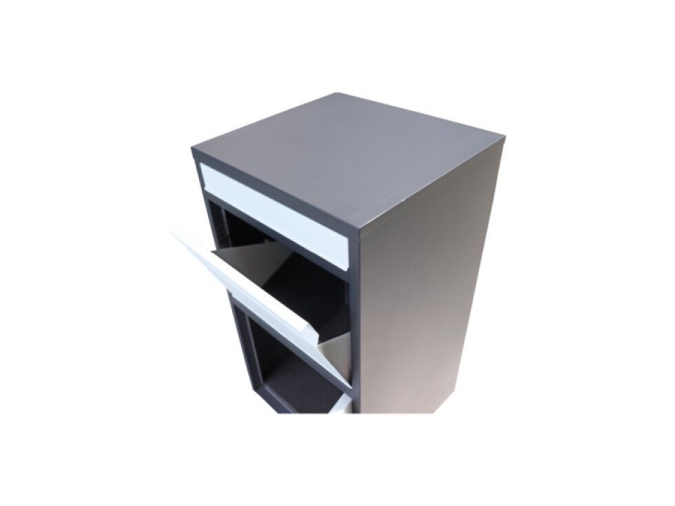 Box na balíky (410x385x720mm) s prepadovou lištou na ochranu balíkov, hrúbka 0.8mm), max. veľkosť balíka: 320x300x180mm, farba: Čierne telo + biely vhod