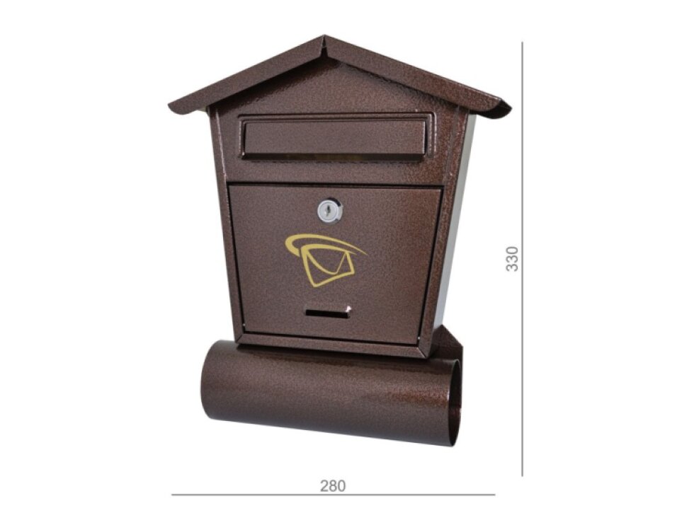 Schránka poštová 280x330x50mm, medená, max. formát listu: B6, tunel na noviny ø70 mm