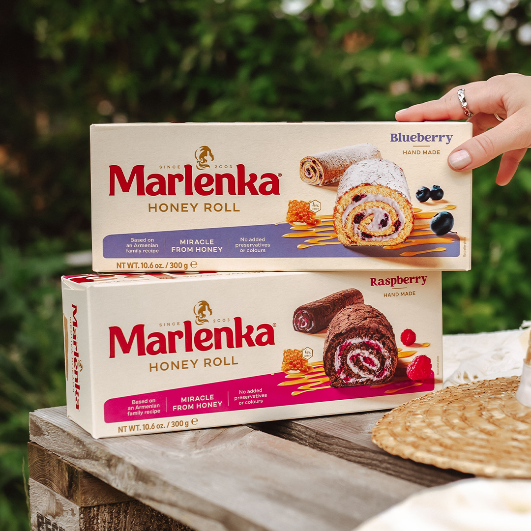 Medová roláda MARLENKA® s kakaem a malinami 6 x 300 g