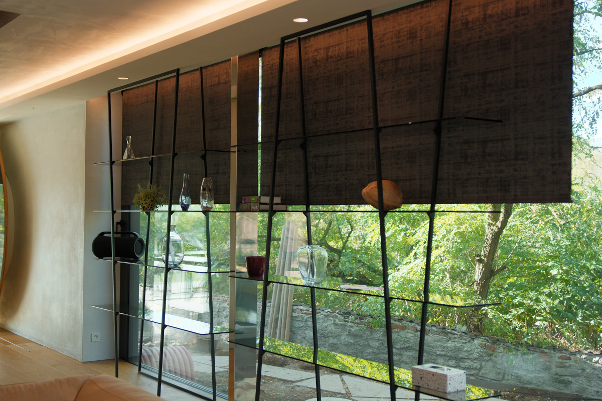 Brown fabric blind in the living room