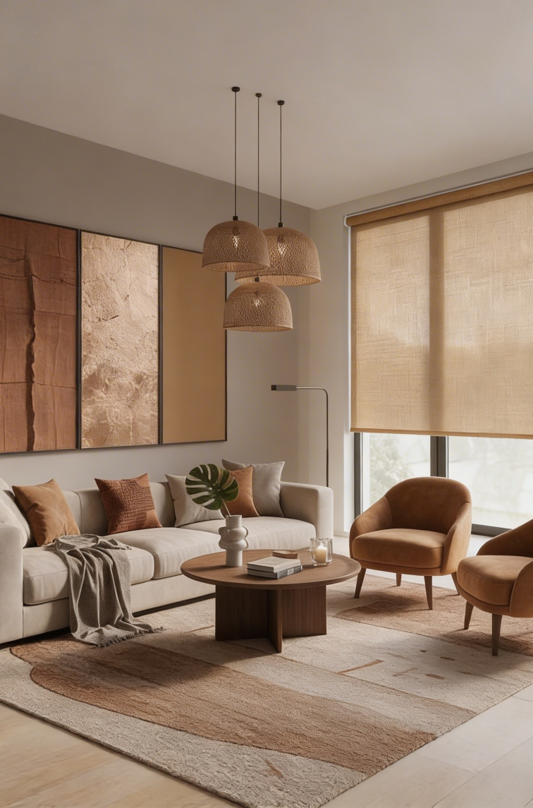 Průhledná látková roleta v obýváku