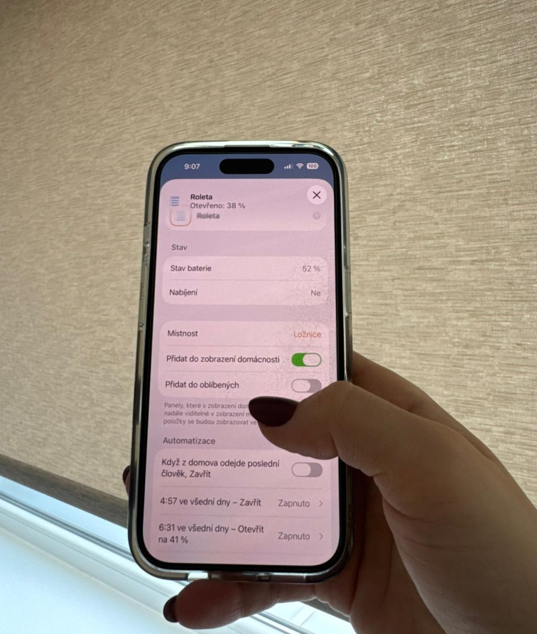 Nastavení automatizace rolet v aplikaci