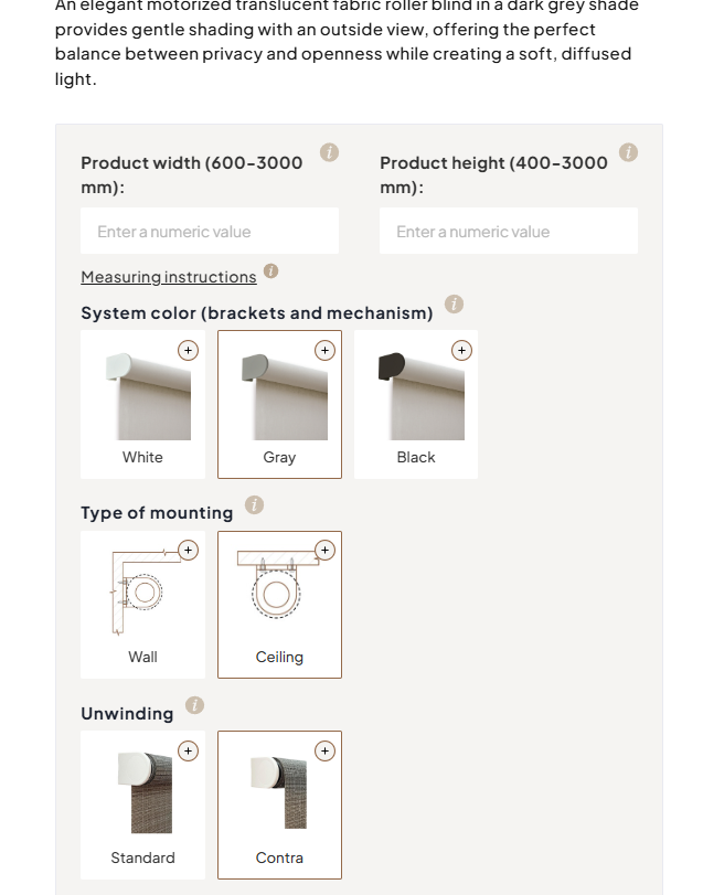 Online Roller Blind Price Configurator