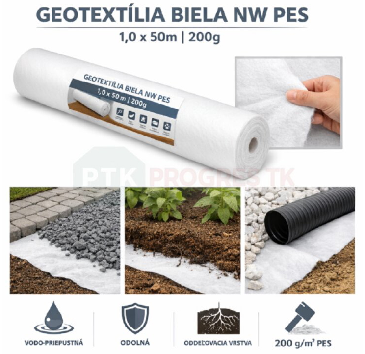 Geotextília BIELA NW PES 1 × 50 m, 200 g/m², balenie 50 m²