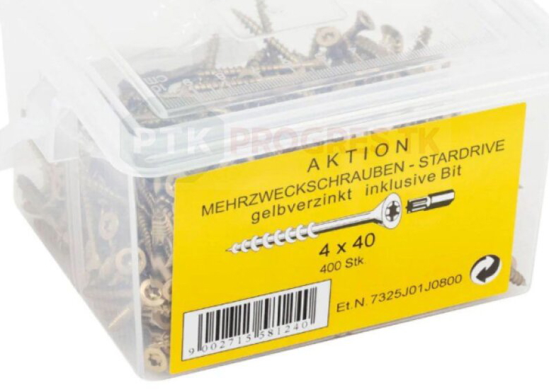 Skrutka STARDRIVE 4,0X40 zapustená hlava TORX žltý zinok polzávit bal.VEDRO(400KS) TX20