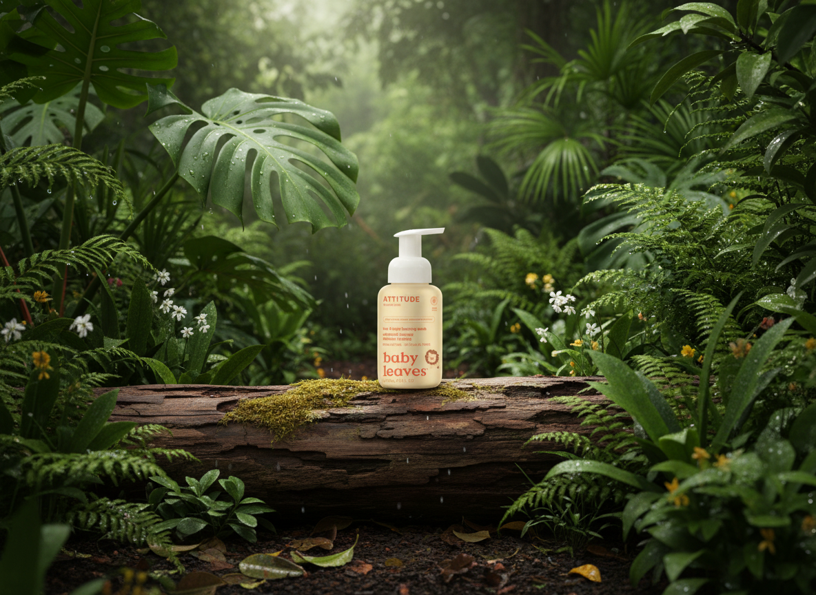 ATTITUDE Baby leaves Dětská mycí pěna 2v1 - hrušková vůně, 295 ml