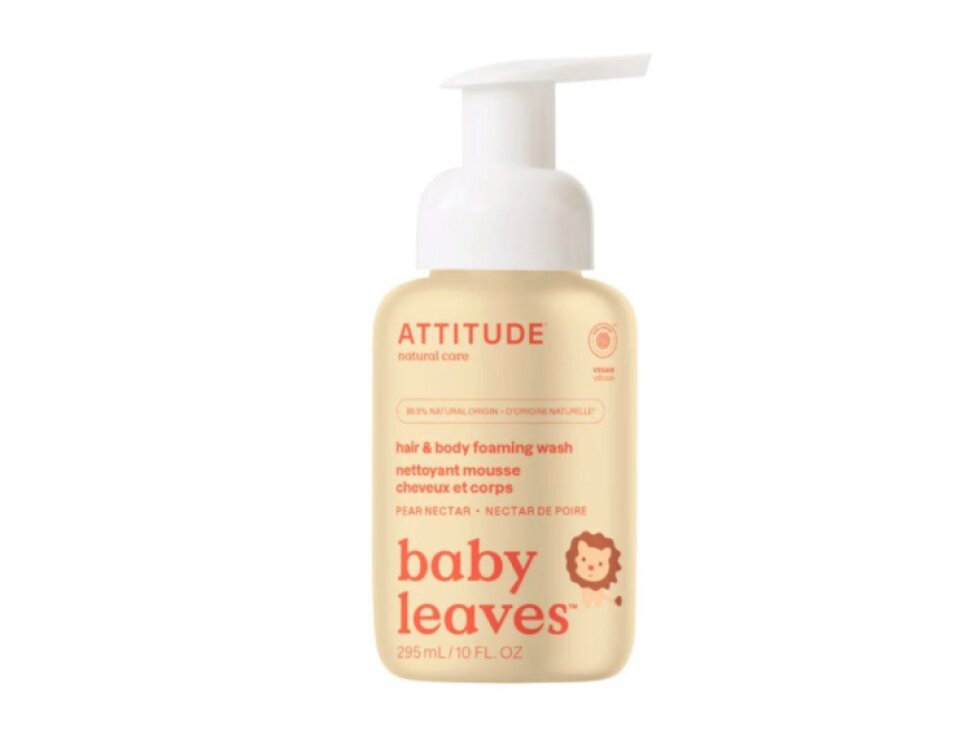ATTITUDE Baby leaves Dětská mycí pěna 2v1 - hrušková vůně, 295 ml