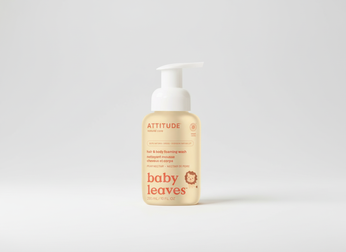 ATTITUDE Baby leaves Dětská mycí pěna 2v1 - hrušková vůně, 295 ml
