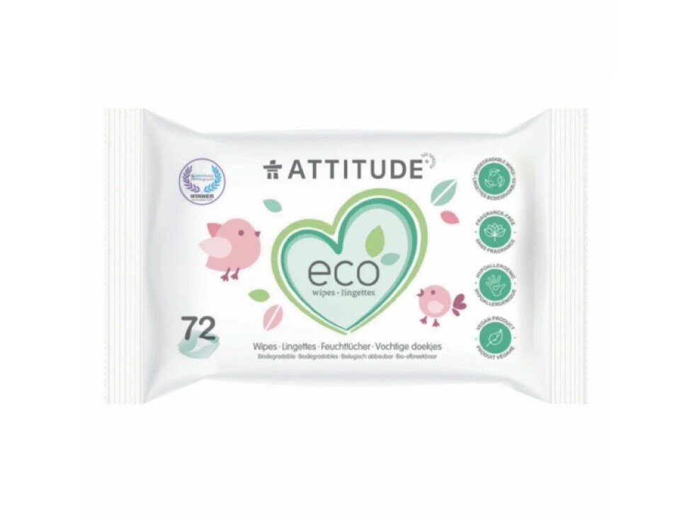 ATTITUDE Vlhčené Ubrousky - Eco, Kompostovatelné, 72 ks