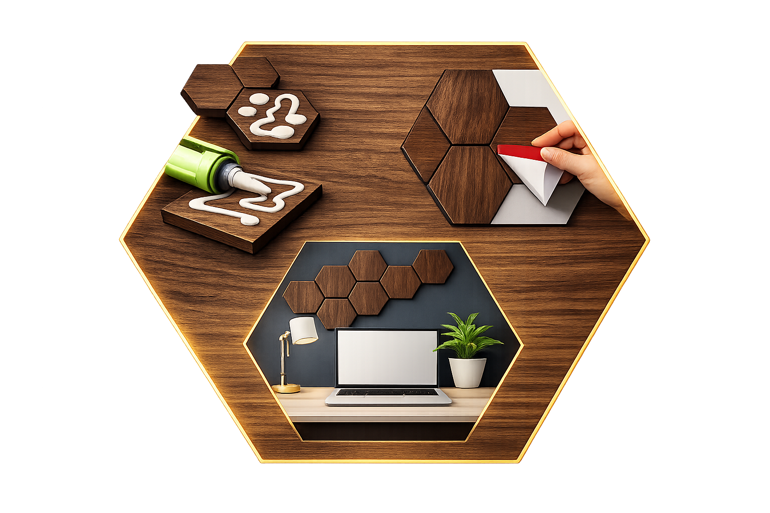 Dekorativní obklad na stěnu, dekor Ořech, Hexagon