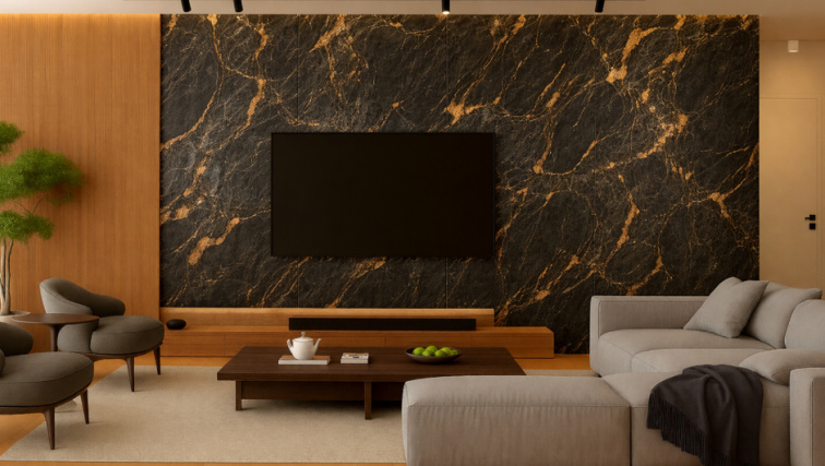 Kamenná dýha, Kund Black Gold, 122x305 cm