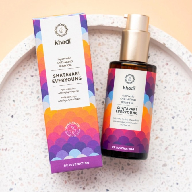 Khadi Anti-Aging Body Oil Shatavari Everyoung - pleťový a tělový olej “věčné mládí” s anti-aging efektem 100 ml