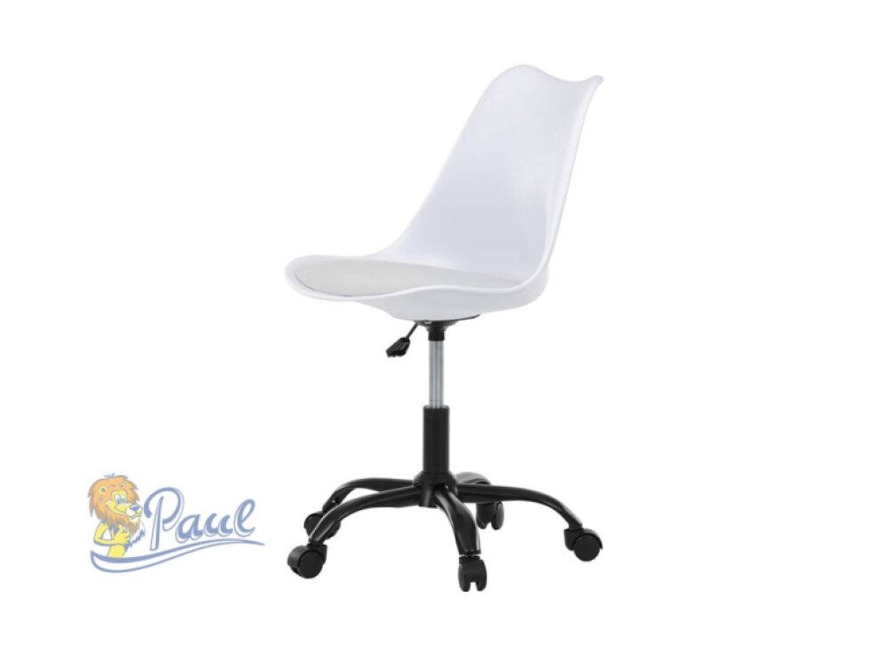 Židle kancelářská, bílá plastová skořepina, sedák bílá látka, kovový kříž