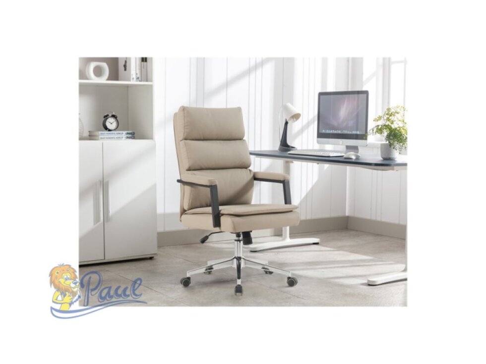 Křeslo kancelářské, béžová ekokůže, kříž kov chromový, houpací mechanismus, čalouněné područky