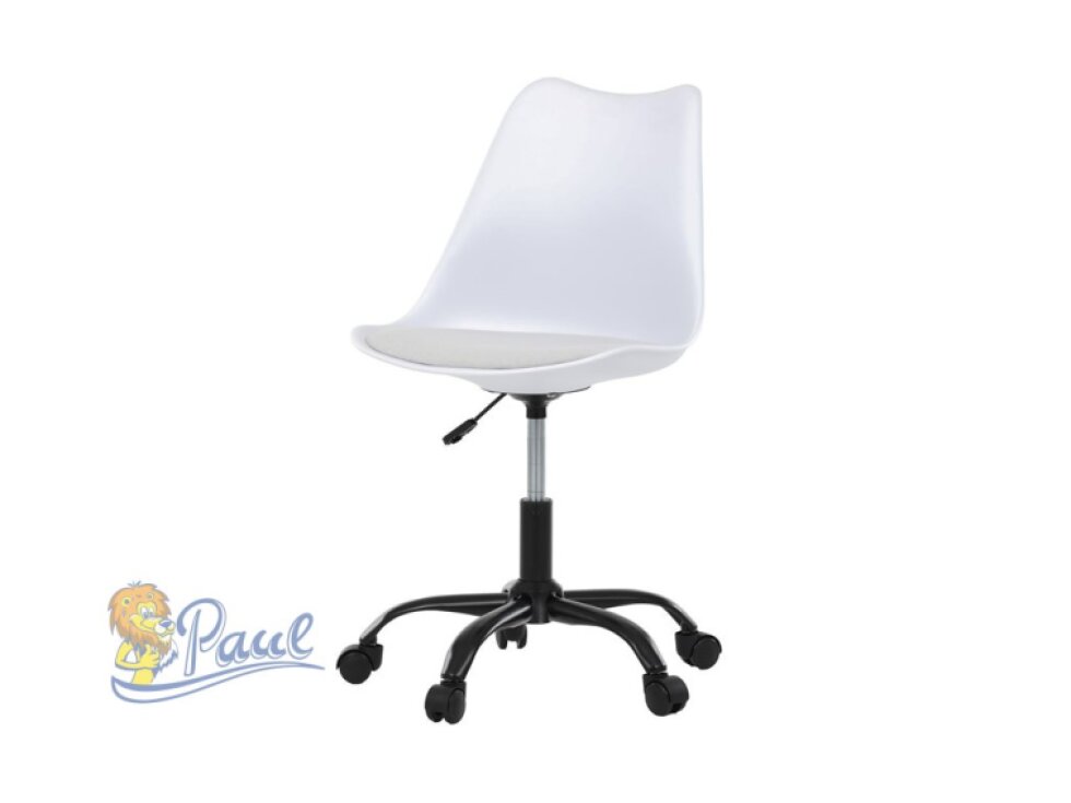 Židle kancelářská, bílá plastová skořepina, sedák bílá látka, kovový kříž