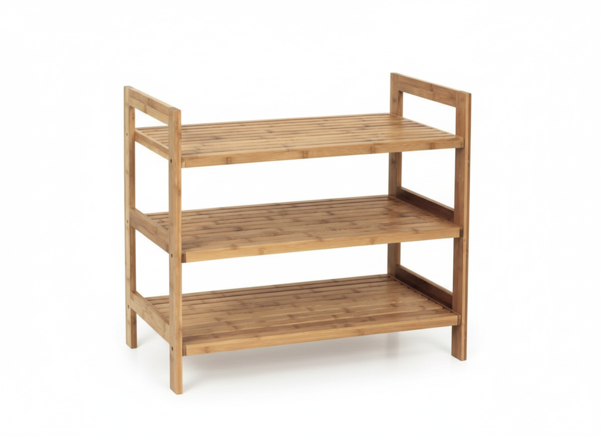 Botník, 3 police, masiv bambus, přírodní odstín