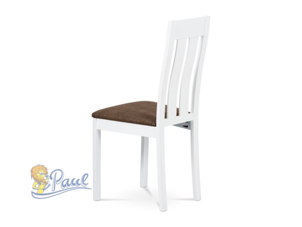 Jídelní židle, masiv buk, barva bílá, látkový hnědý potah