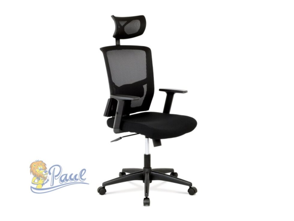 Kancelářská židle s podhlavníkem, potah černá látka a síťovina mesh, houpací mec